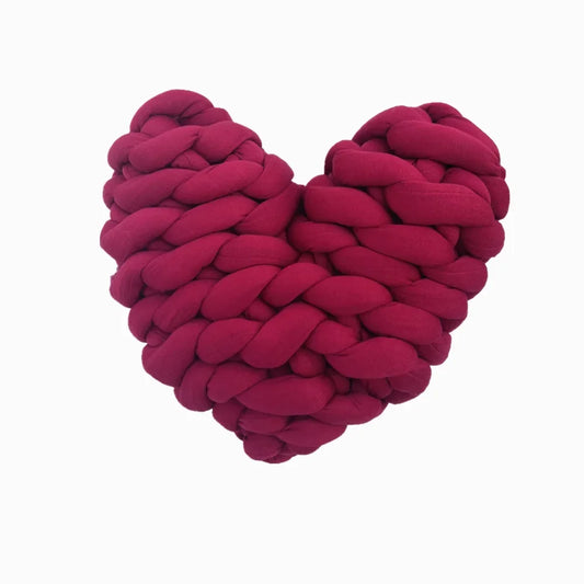 Red Handcrafted Chunky Knit Floor Pouf – Stylish & Versatile Home Décor