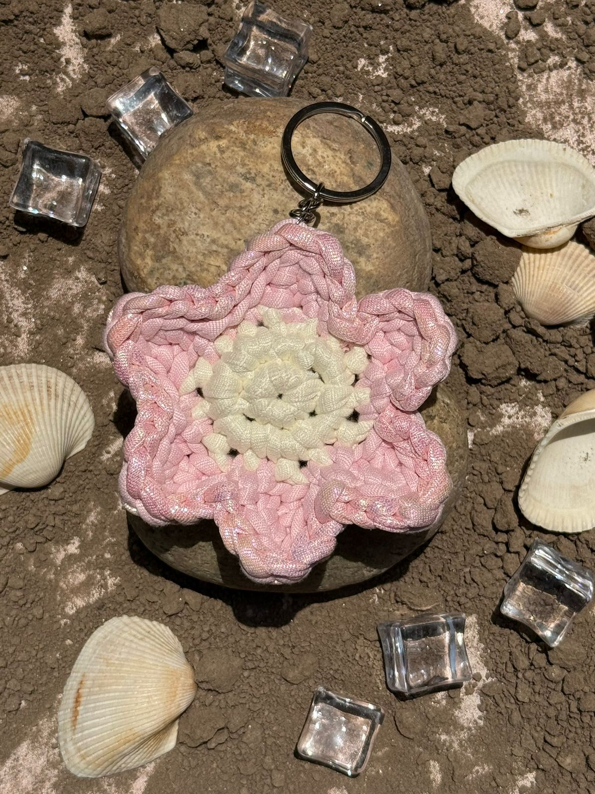 Flower Crochet Keychain | Handmade Floral Crochet Bag Charm & Keyring - Image 4