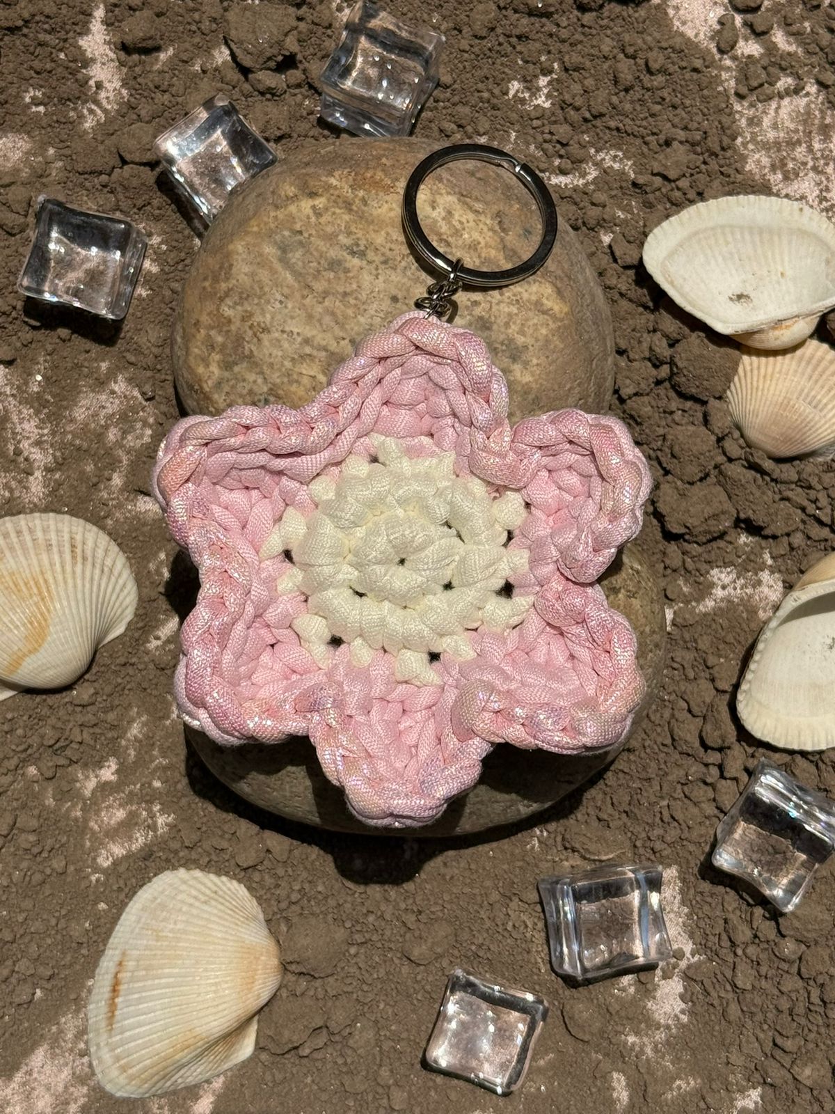 Flower Crochet Keychain | Handmade Floral Crochet Bag Charm & Keyring - Image 3