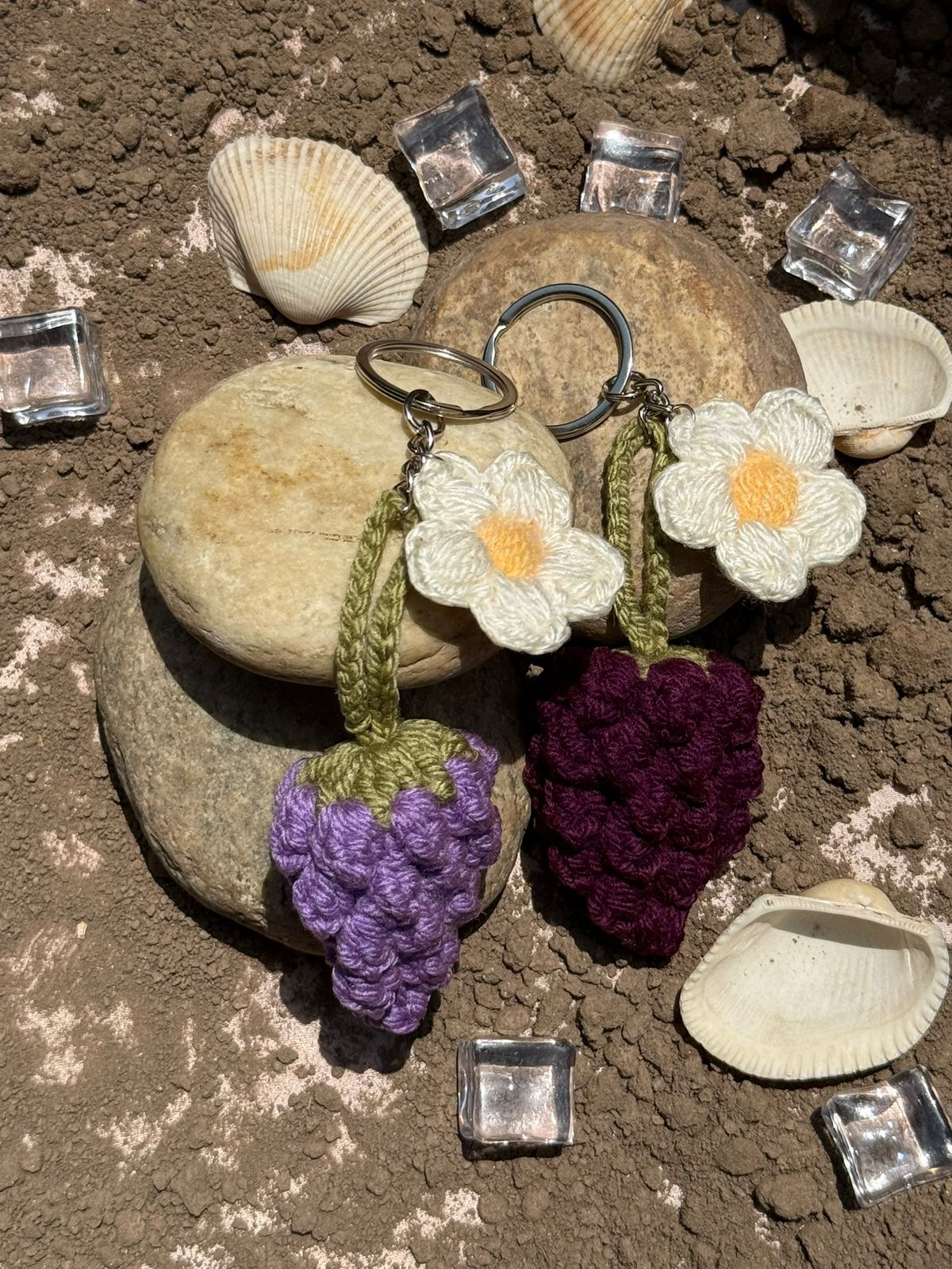 Vineyard Grape Keyring | Handmade Crochet Grape & Daisy Keychain