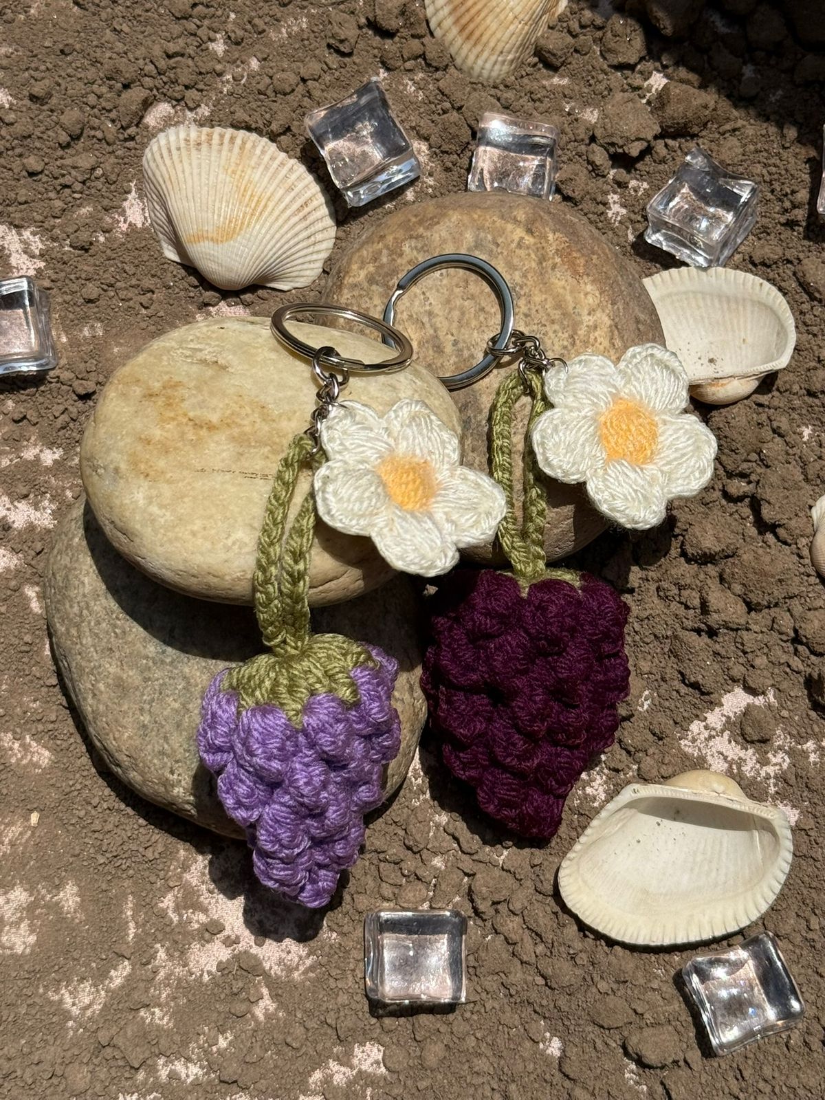 Vineyard Grape Keyring | Handmade Crochet Grape & Daisy Keychain - Image 3
