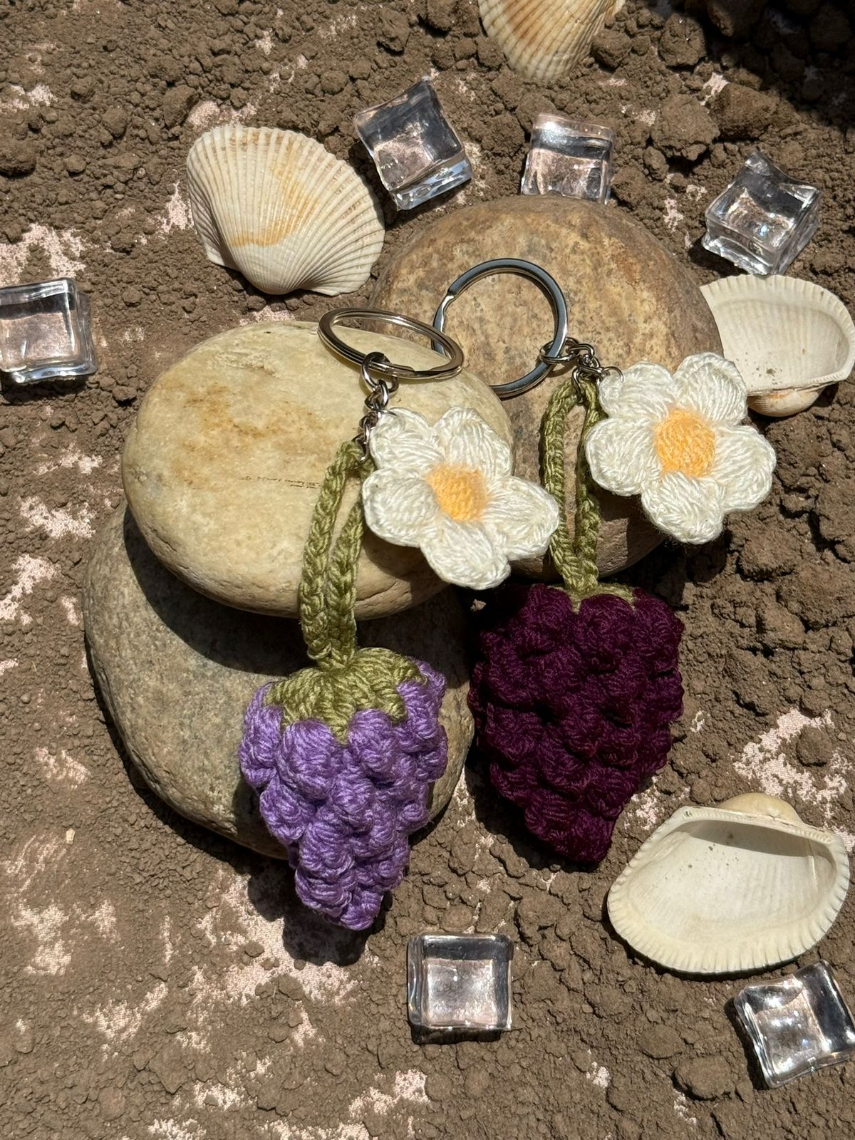 Vineyard Grape Keyring | Handmade Crochet Grape & Daisy Keychain - Image 2
