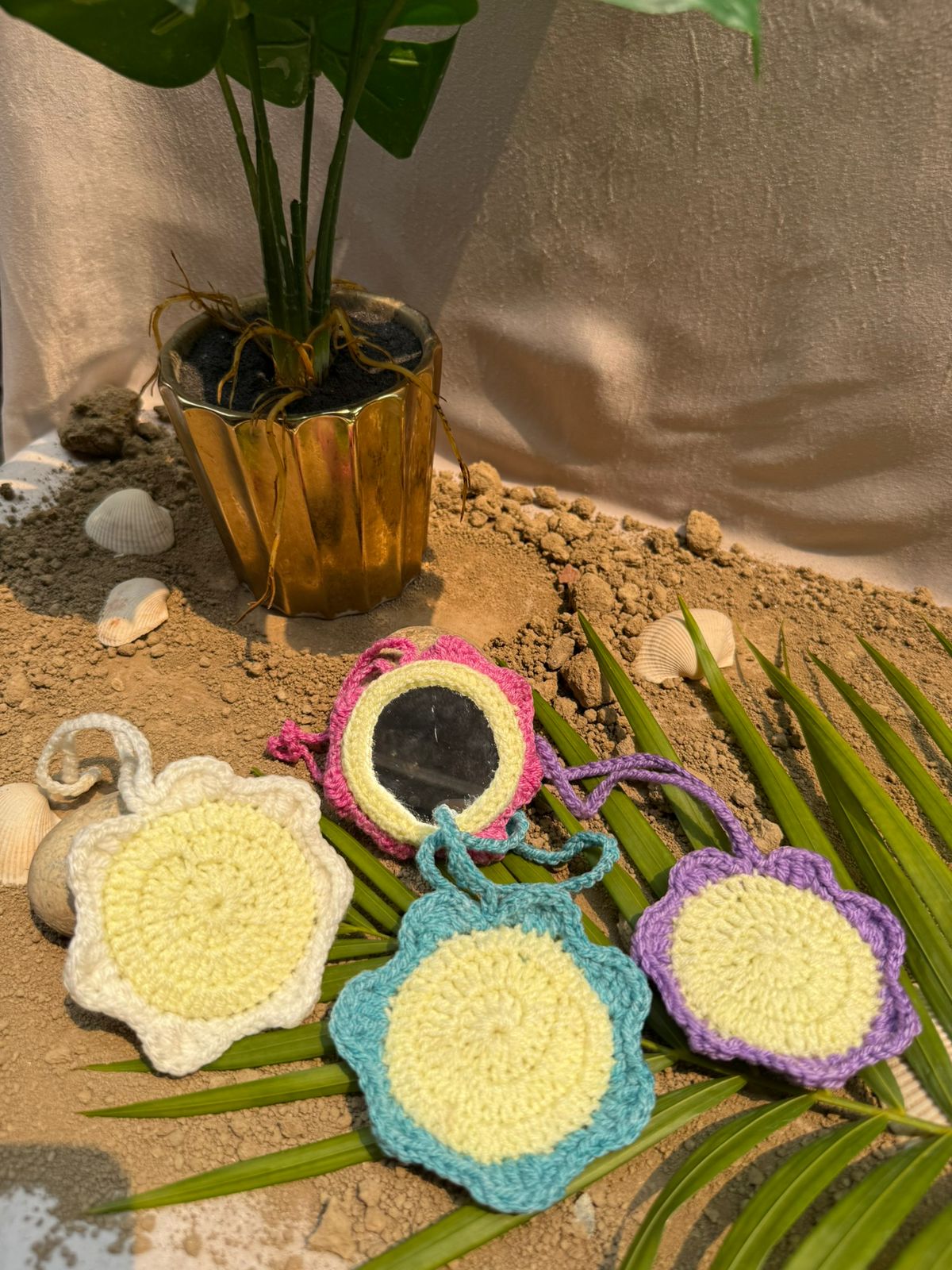 Crochet Flower Mirror Keychain Compact | CozyKnits Pakistan - Image 2