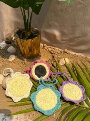 Crochet Flower Mirror Keychain Compact | CozyKnits Pakistan