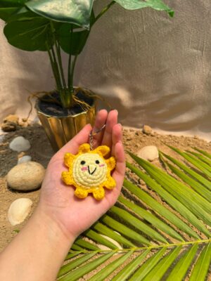 Crochet Sun Smiley Keychain | Handmade | CozyKnits Pakistan