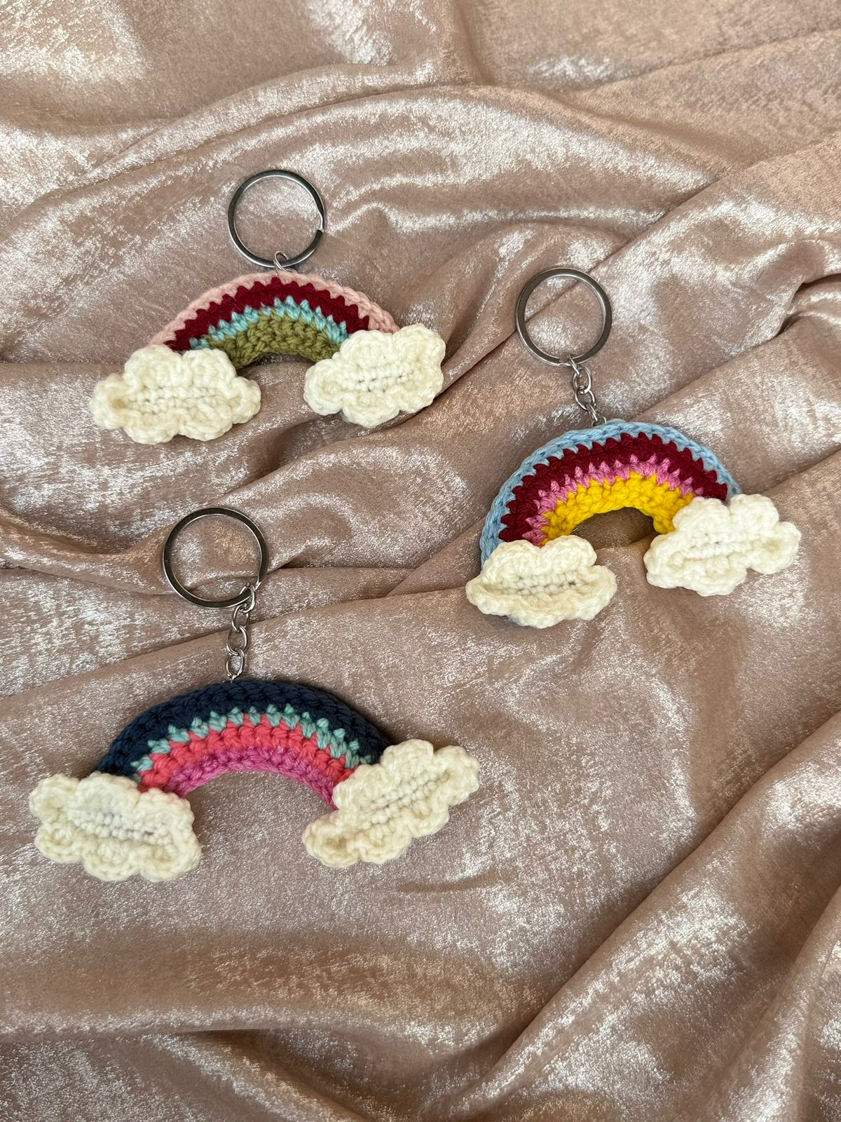 Handmade Crochet Rainbow Cloud Keychain | CozyKnits - Image 2